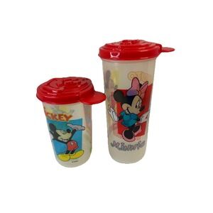 Disney Tupperware Mickey Minnie Mouse Goofy Cup / Tumbler With Lid Snack Vintage